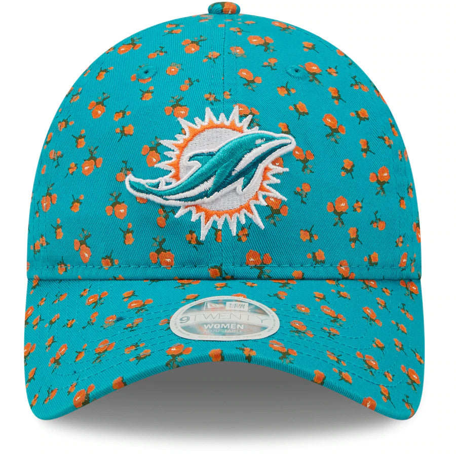 MIAMI DOLPHINS WOMEN'S FLORAL 9TWENTY ADJUSTABLE HAT - AQUA