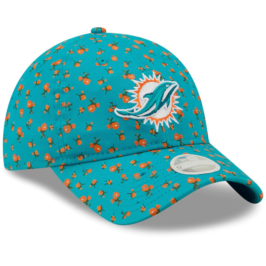 MIAMI DOLPHINS WOMEN'S FLORAL 9TWENTY ADJUSTABLE HAT - AQUA