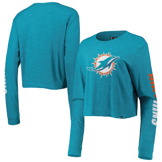 MIAMI DOLPHINS WOMEN'S SPACE DYE CROP TOP LONG SLEEVE TEE