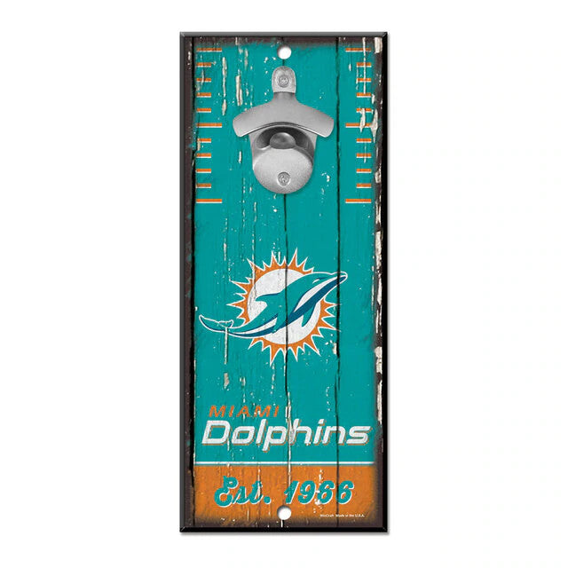 MIAMI DOLPHINS WOOD WALL MOUNT BOTTLE OPENER