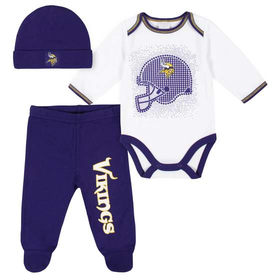 MINNESOTA VIKINGS NEWBORN 3-PIECE FOOTED PAJAMA SET