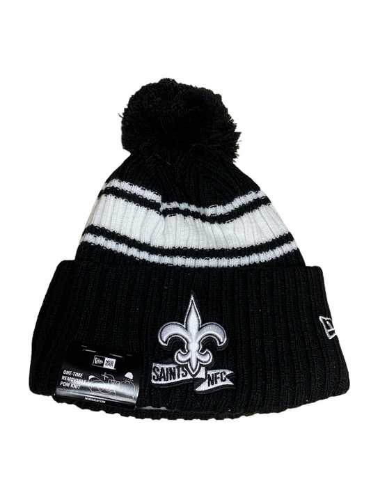 NEW ORLEANS SAINTS 2022 SIDELINE SPORT CUFFED POM KNIT -BLACK/WHITE