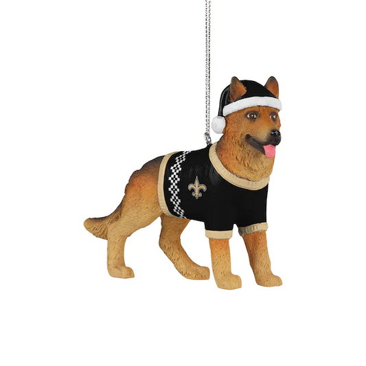 NEW ORLEANS SAINTS GERMAN SHEPHERD CHRISTMAS ORNAMENT