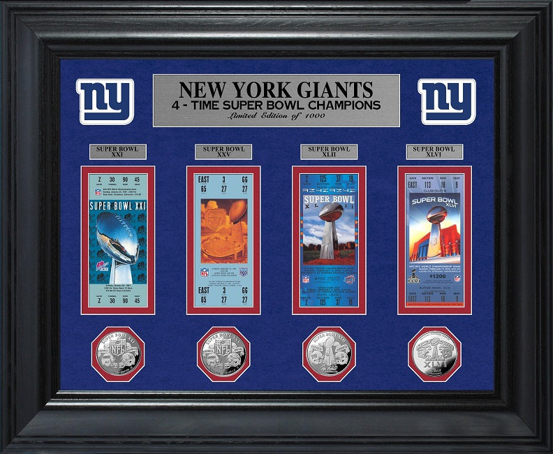 COLECCIÓN DE BOLETOS CON MONEDAS DE ORO DELUXE DE LOS CAMPEONES DEL SUPER BOWL DE LOS GIGANTES DE NUEVA YORK