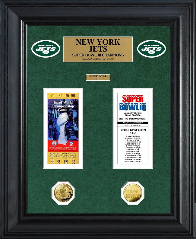 NEW YORK JETS SUPER BOWL CHAMPIONS DELUXE GOLD COIN TICKET COLLECTION