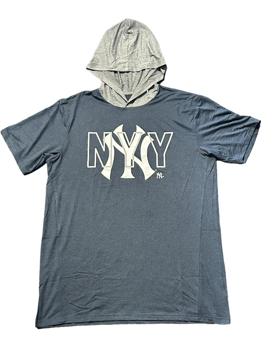 NEW YORK YANKEES MEN'S DOUBLE LOGO HOODIE SHORT-SLEEVE SWEATER