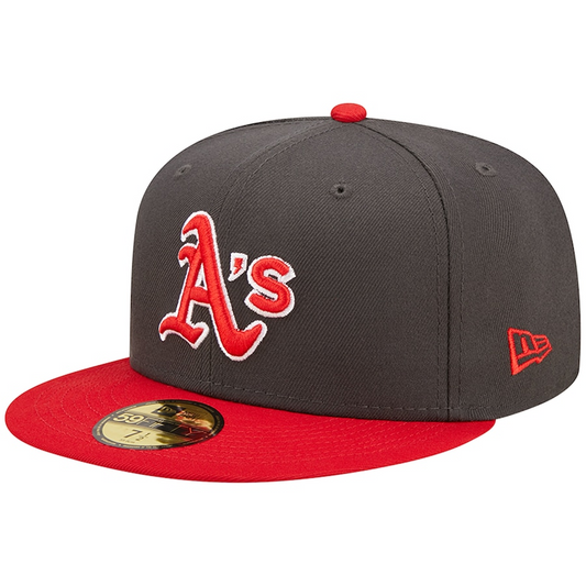 GORRA AJUSTADA 59FIFTY DEL PAQUETE DE COLOR DE 2 TONOS OAKLAND ATHLETICS - CARBÓN/ROJO