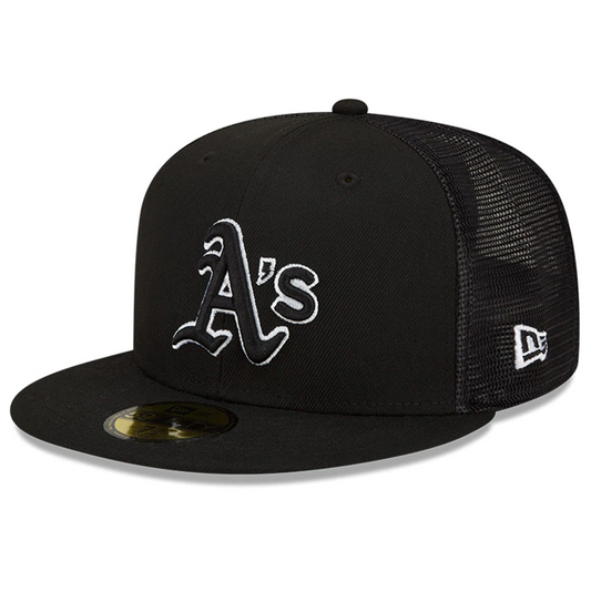 SOMBRERO DE PRÁCTICAS DE BATEO 2022 DE OAKLAND ATHLETICS PARA HOMBRE 59FIFTY AJUSTADO-NEGRO/BLANCO