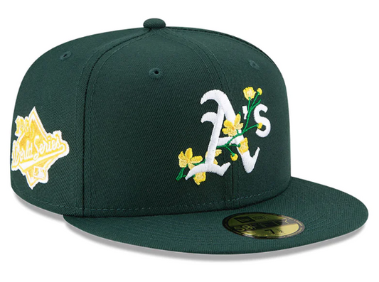 GORRA AJUSTADA 59FIFTY CON PARCHE LATERAL BLOOM BLOOM DE OAKLAND ATHLETICS