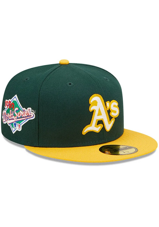OAKLAND ATHLETICS LETTERMAN 59FIFTY FITTED HAT - GREEN/GOLD