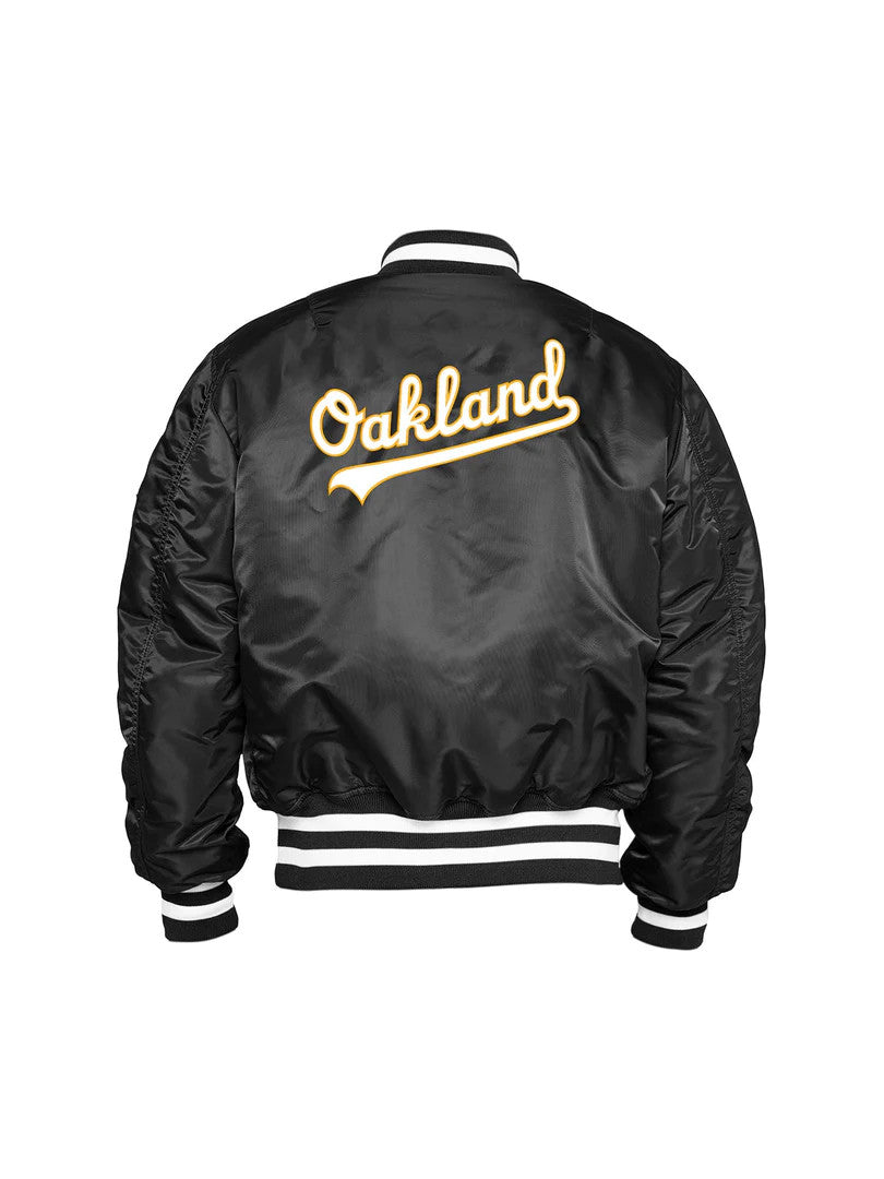 OAKLAND ATHLETICS MEN'S ALPHA INDUSTRIES REVERSIBLE BOMBER JACKET