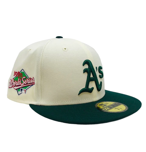 OAKLAND ATHLETICS RETRO PATCH 59FIFTY FITTED HAT - CREAM/ GREEN