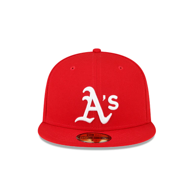 GORRA AJUSTADA 59FIFTY DE LA SERIE MUNDIAL CON PARCHE LATERAL DE OAKLAND ATHLETICS - ROJO