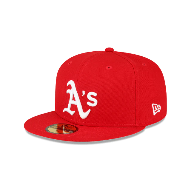 GORRA AJUSTADA 59FIFTY DE LA SERIE MUNDIAL CON PARCHE LATERAL DE OAKLAND ATHLETICS - ROJO