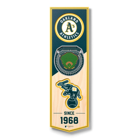 BANDERA DE MADERA CON VISTA DEL ESTADIO 3D DE OAKLAND ATHLETICS