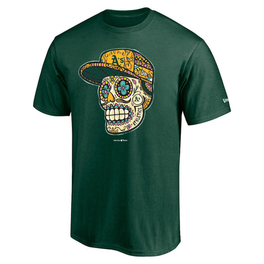 CAMISETA VERDE DE CALAVERA DE AZÚCAR PARA HOMBRE OAKLAND ATHLETICS