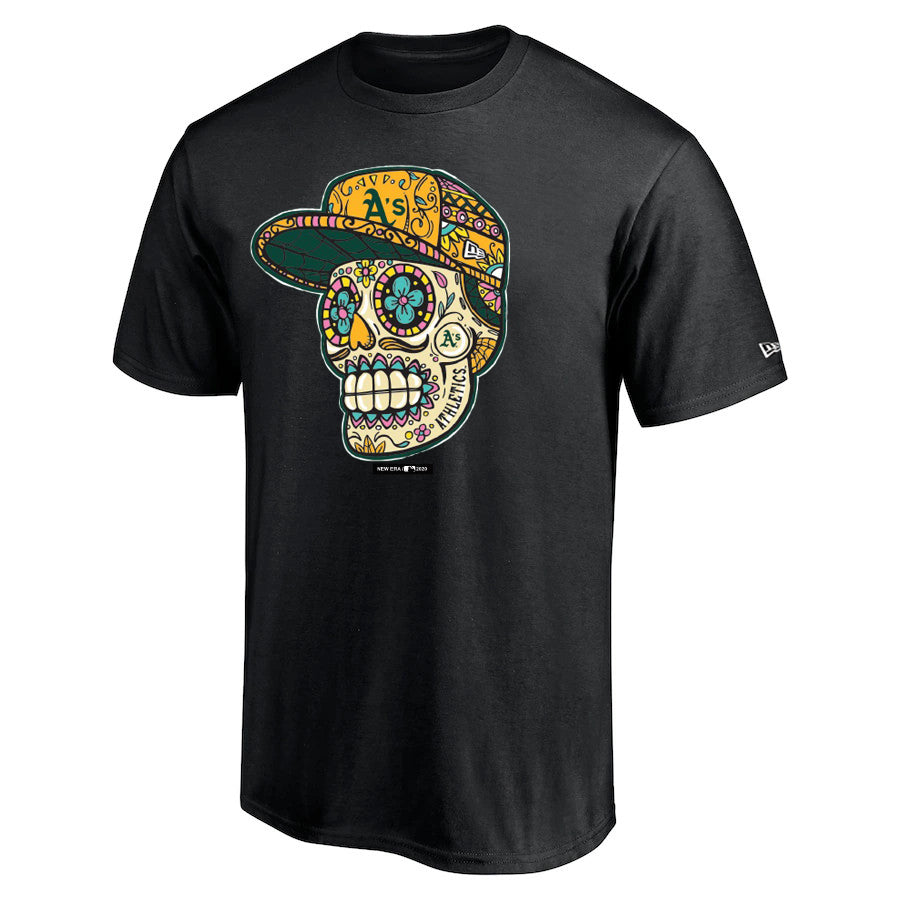 CAMISETA NEGRA DE CALAVERA DE AZÚCAR PARA HOMBRE OAKLAND ATHLETICS