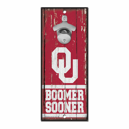 OKLAHOMA SOONERS WOOD WALL MOUNT BOTTLE OPENER