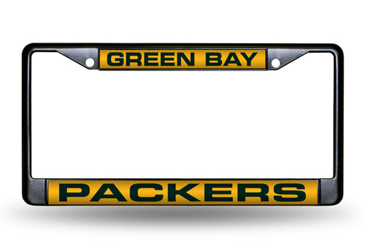 GREEN BAY PACKERS BLACK LASER LICENSE PLATE FRAME