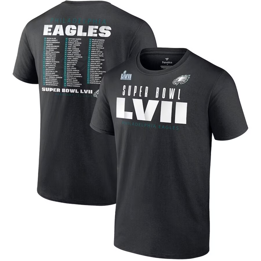 PHILADELPHIA EAGLES MEN'S SUPER BOWL LVII VARSITY TEAM ROSTER T-SHIRT