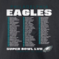 PHILADELPHIA EAGLES MEN'S SUPER BOWL LVII VARSITY TEAM ROSTER T-SHIRT