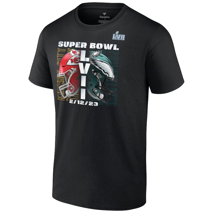 ÁGUILAS DE FILADELFIA VS. KANSAS CITY CHIEFS SUPER BOWL LVII CAMISETA DE PARTIDO DE DUELO PARA HOMBRE