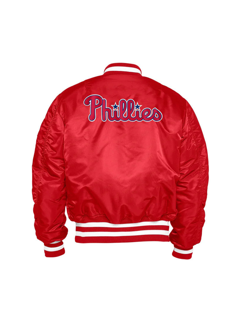 PHILADELPHIA PHILLIES MEN'S ALPHA INDSUTRIES REVERSIBLE BOMBER JACKET