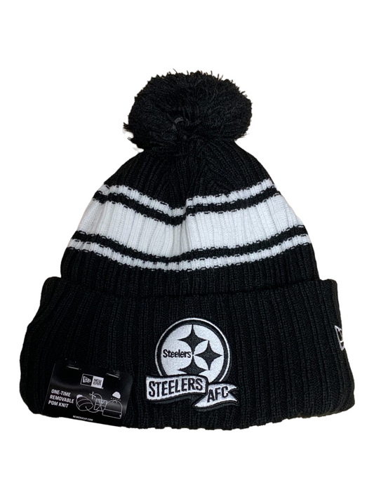 PITTSBURGH STEELERS 2022 SIDELINE SPORT CUFFED POM KNIT -BLACK/WHITE