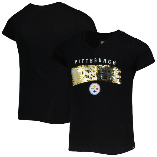 CAMISETA NIÑA CUELLO V LENTEJUELAS PITTSBURGH STEELERS