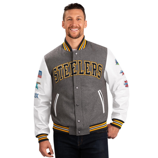 CHAQUETA CHALLENGER VARSITY DE LOS PITTSBURGH STEELERS PARA HOMBRE