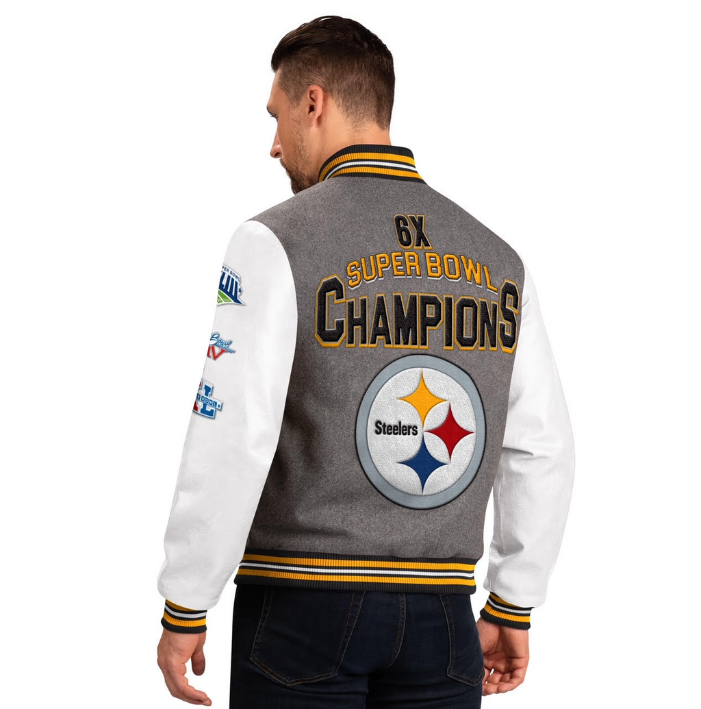 CHAQUETA CHALLENGER VARSITY DE LOS PITTSBURGH STEELERS PARA HOMBRE