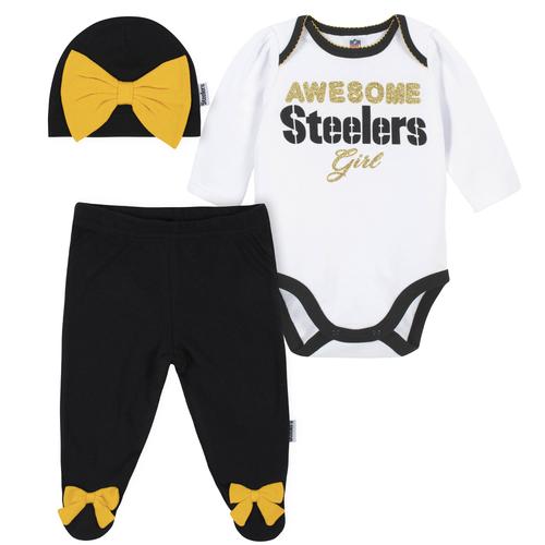 PITTSBURGH STEELERS NEWBORN GIRLS 3-PIECE FOOTED PAJAMA SET