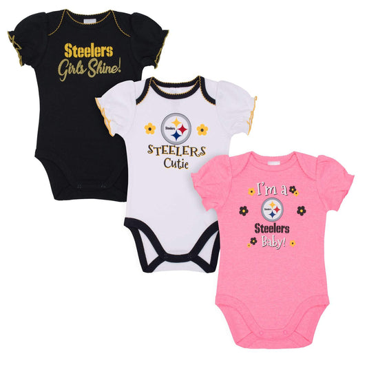 PITTSBURGH STEELERS NEWBORN GIRLS BODYSUIT 3-PACK