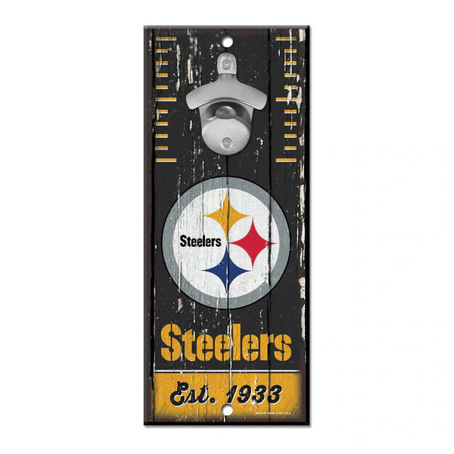 PITTSBURGH STEELERS WOOD WALL MOUNT BOTTLE OPENER