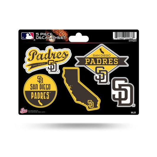 HOJA DE ADHESIVOS DE 5 PIEZAS DE SAN DIEGO PADRES