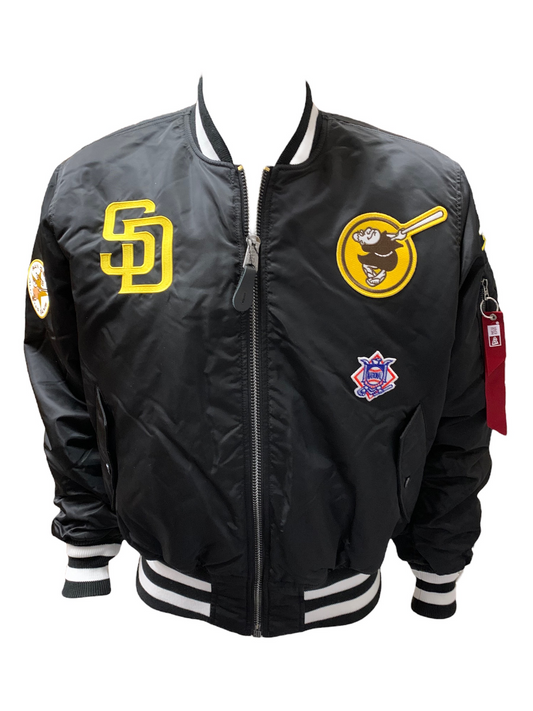 SAN DIEGO PADRES MEN'S ALPHA INDUSTRIES REVERSIBLE BOMBER JACKET