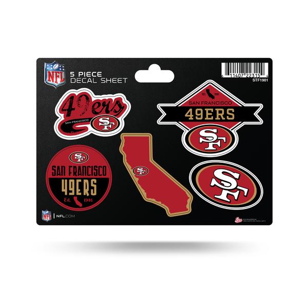 HOJA DE ADHESIVOS DE 5 PIEZAS DE SAN FRANCISCO 49ERS