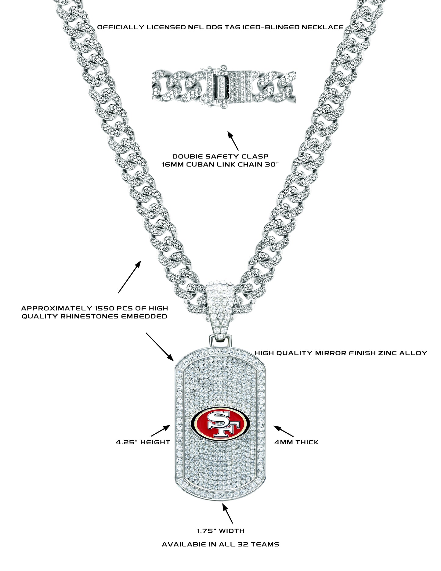 COLLAR DE ETIQUETA DE PERRO BLING DE SAN FRANCISCO 49ERS