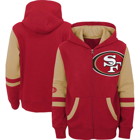 SAN FRANCISCO 49ERS KIDS FULL ZIP STADIUM COLOR BLOCK SWEATER