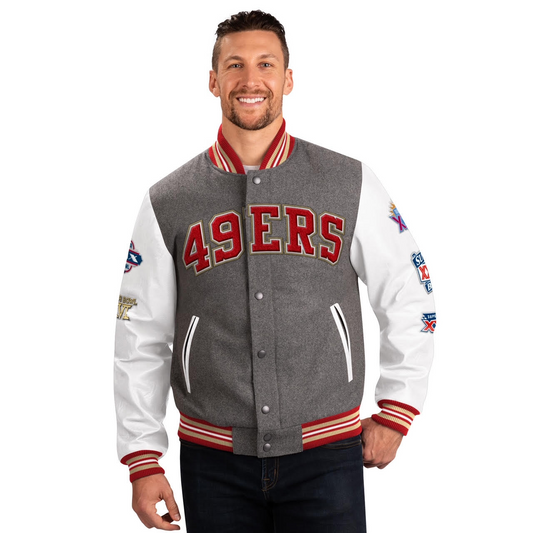 CHAQUETA CHALLENGER VARSITY DE SAN FRANCISCO 49ERS PARA HOMBRE 