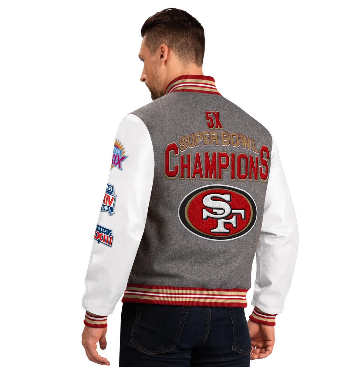 CHAQUETA CHALLENGER VARSITY DE SAN FRANCISCO 49ERS PARA HOMBRE 