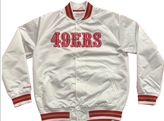 SAN FRANCISCO 49ERS MEN'S LIGHTWEIGHT SATIN JACKET-WHITE