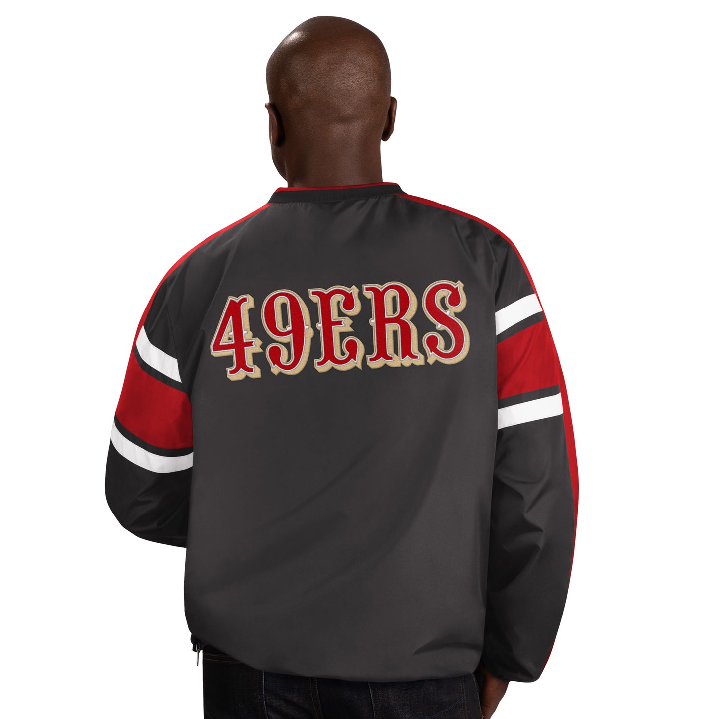 SAN FRANCISCO 49ERS MEN'S SWING ROUTE WINDBREAKER JACKET - BLACK