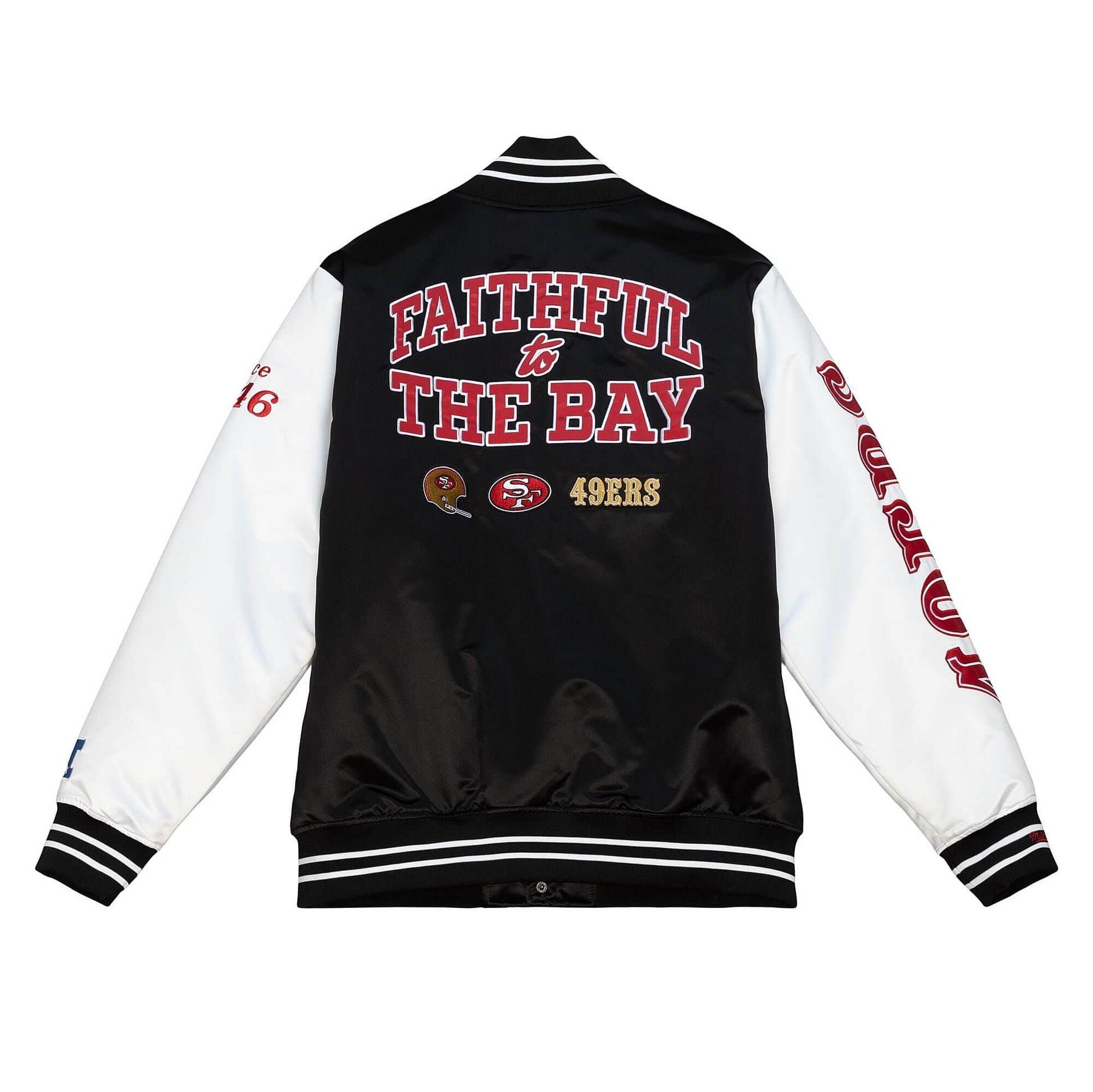 Men's 49ers Champs Satin Jacket - Men's Satin Bomber Jacket With Patches –  Men's Black Varsity Patch Jacket