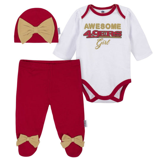 SAN FRANCISCO 49ERS NEWBORN GIRLS 3-PIECE FOOTED PAJAMA SET