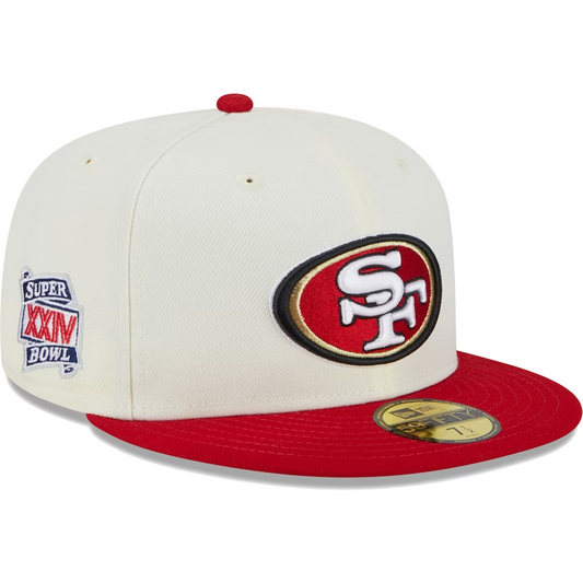 GORRA AJUSTADA 59FIFTY CON PARCHE RETRO DE SAN FRANCISCO 49ERS - CREMA/ROJO