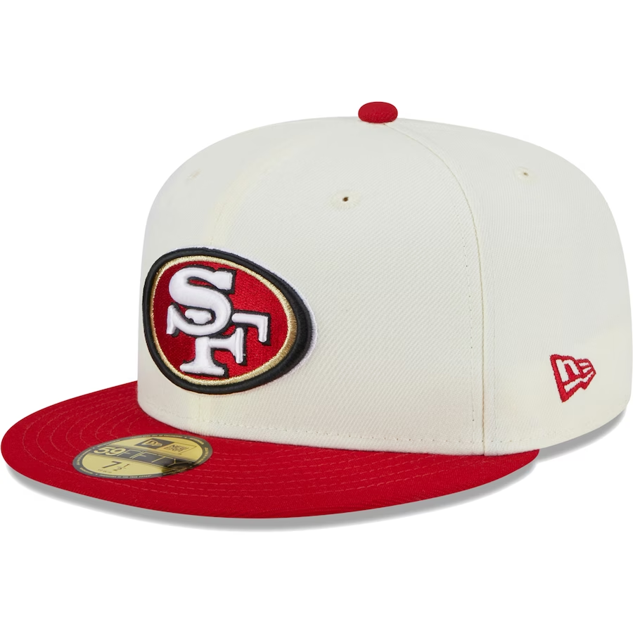 GORRA AJUSTADA 59FIFTY CON PARCHE RETRO DE SAN FRANCISCO 49ERS - CREMA/ROJO