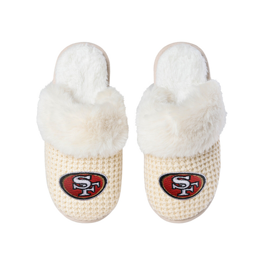 SAN FRANCISCO 49ERS WOMEN'S CREAM FAUX FUR SLIPPERS