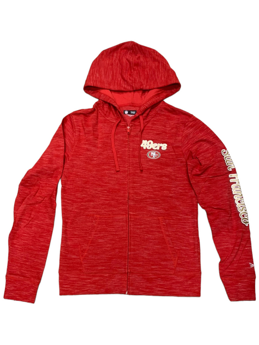 SAN FRANCISCO 49ERS WOMEN'S SLEEVE NAME FULL-ZIP HOODIE SWEATSHIRT