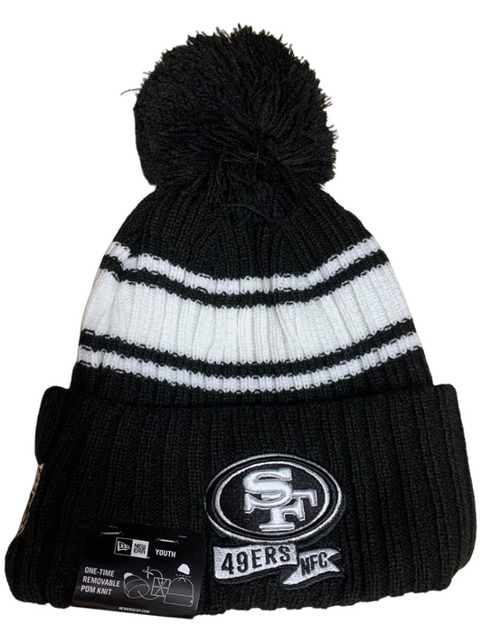 SAN FRANCISCO 49ERS YOUTH 2022 SIDELINE SPORT CUFFED POM KNIT -BLACK/WHITE